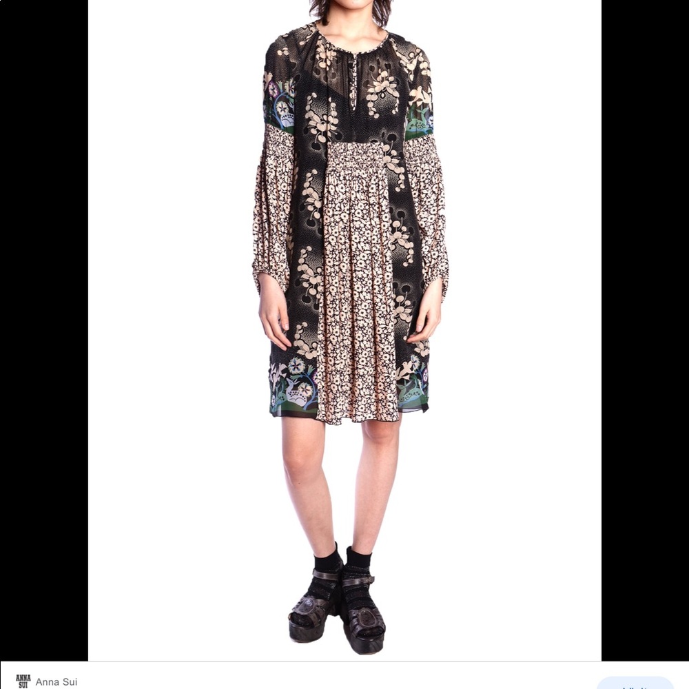 ANNA SUI WILD CHERRY BLACK MIXED PRINT DRESS